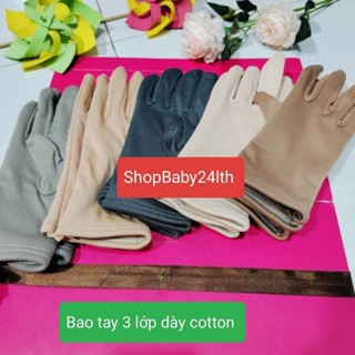 Bao tay, găng tay nữ 3 lớp cotton, chống nắng, giữ ấm, lái xe