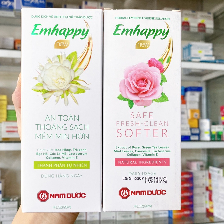 Dung dịch vệ sinh Emhappy hương hoa quỳnh, hoa hồng chai 120ml làm sạch nhẹ nhàng, khử mùi hôi, bảo vệ vùng kín