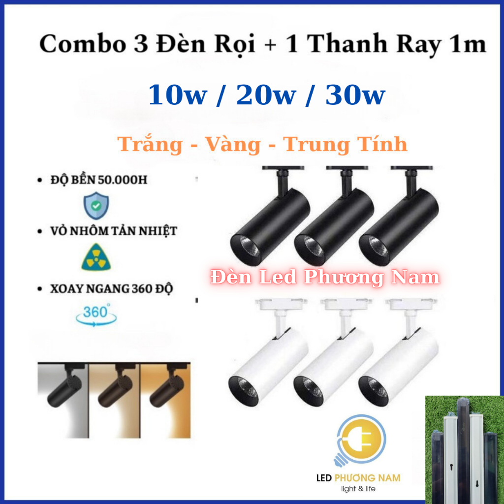 [Hỏa Tốc 2h HCM] COMBO 3 Đèn Rọi + 1 Thanh Ray 1m, Trang Trí SHOWROOM