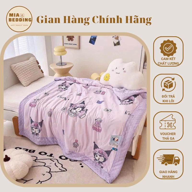 Chăn cho bé đi học chất liệu vải thun lạnh chần bông mềm mịn, thoáng mát