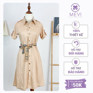 Đầm dáng suông cổ sơ mi tặng kèm đai kẻ xinh xắn Mái Em _V28