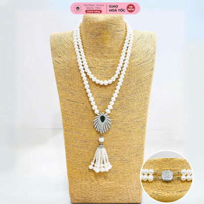 Chuỗi Đeo Cổ 8ly Mặt Đá Dài Treo Tua Thời Trang, Tinh Tế - Ngọc Trai Trường Thịnh