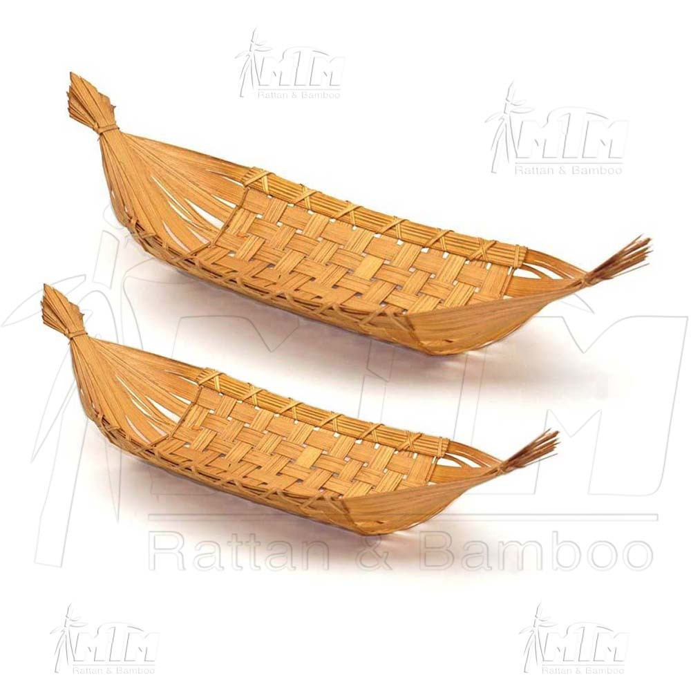 Đĩa tre đan hình thuyền trang trí, decor