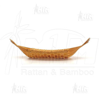 Đĩa tre đan hình thuyền trang trí, decor