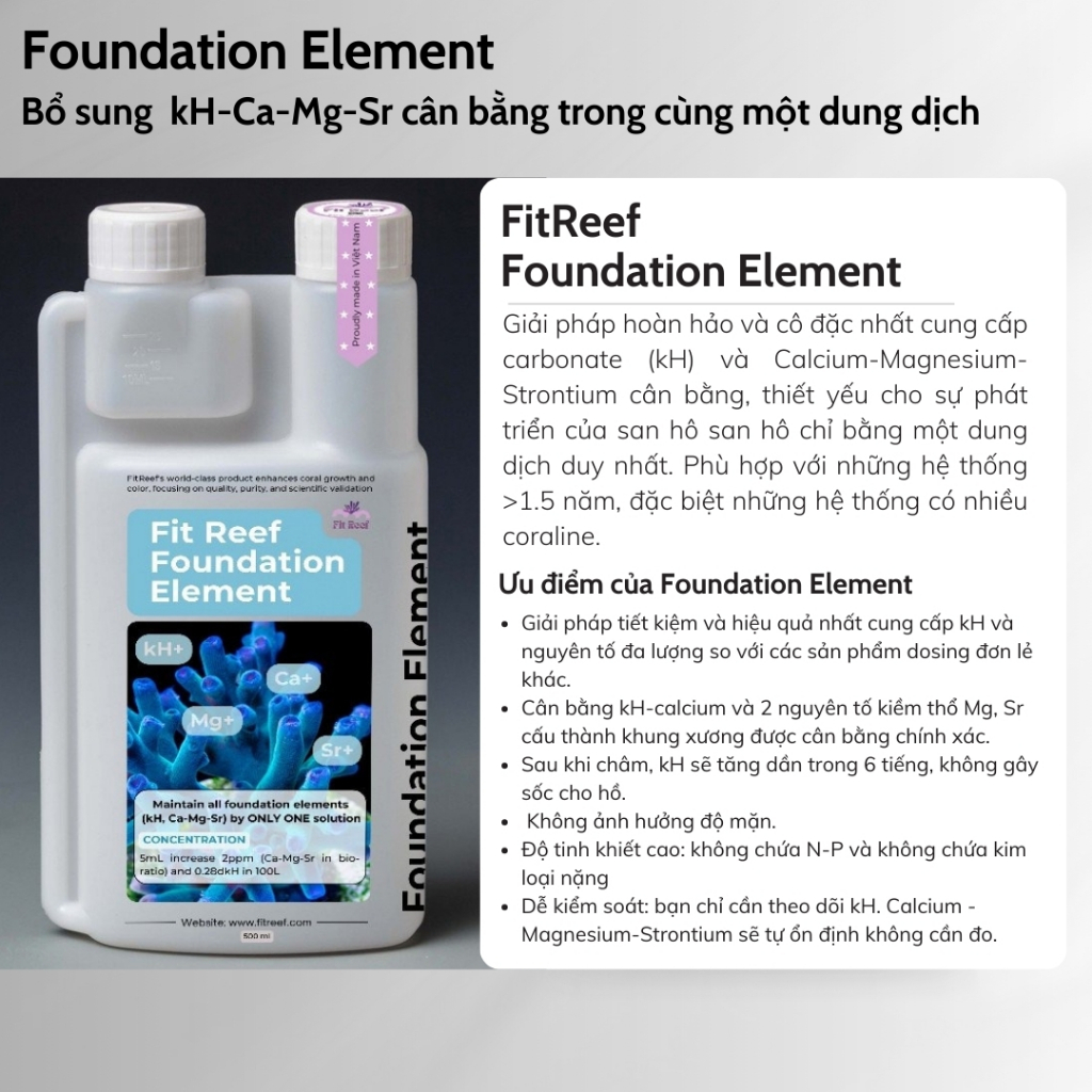 FitReef Foundation Element Giải pháp hoàn hảo và cô đặc nhất cung cấp kH và Ca:Mg:Sr cân bằng theo t