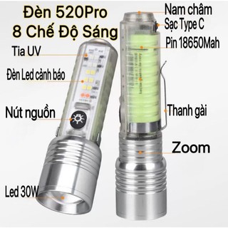   Kho Lào Cai  Đèn Pin Móc Khoá 520 Pro Chiếu Gần Zoom Xa Có Nam Châm Đuôi 8 Chế Độ Sáng Kháng Nước Tốt 