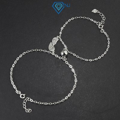 Lắc tay đôi bạc gắn nam châm trái tim ghép khắc tên theo yêu cầu, vòng tay bạc cặp đôi cao cấp LTD0052 - Trang Sức TNJ