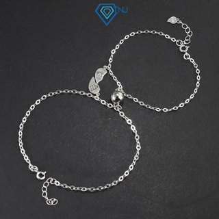 Lắc tay đôi bạc gắn nam châm trái tim ghép khắc tên theo yêu cầu, vòng tay bạc cặp đôi cao cấp LTD0052 - Trang Sức TNJ