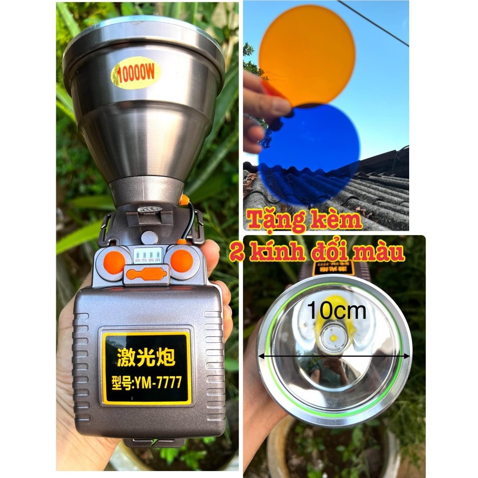 Đèn pin đội đầu công suất 10.000W mã YM-7777, kèm kính sáng vàng và sáng xanh và Đèn pin XJ9158