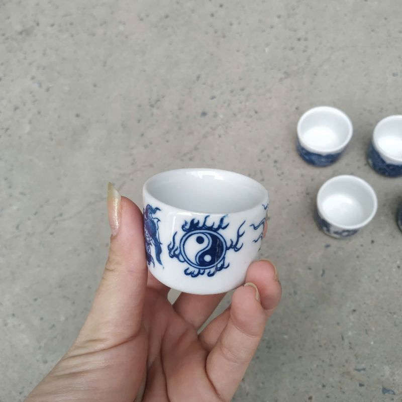 Chén thờ cúng, chén nước men Lam ( 3D)