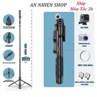 Gậy chụp ảnh 3 chân L16 cao 1m55 - Gậy selfie 3 chân cao cấp điều khiến bluetooth có đèn trợ sáng