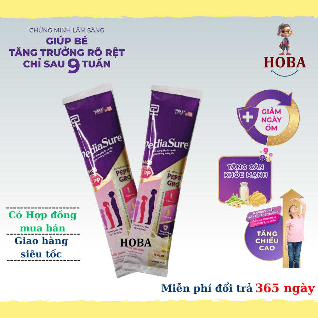 10 gói Sữa Pediasure gói 48.6g Hương Vani Ít ngọt dành cho bé tăng trưởng kém