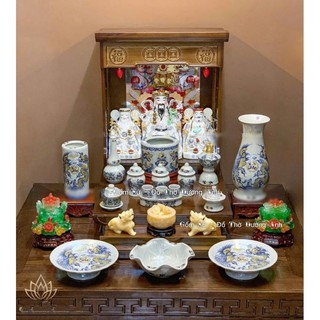 Bộ Đồ Thờ Men Rạn ( rồng vàng viền xanh)