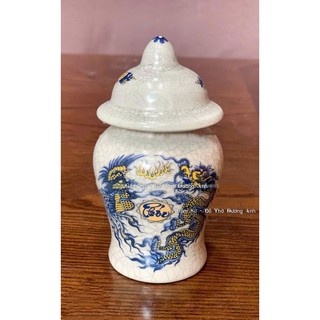 Bộ Đồ Thờ Men Rạn ( rồng vàng viền xanh)