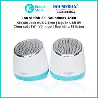Loa Vi Tính 2.0 SoundMax A160 | Công suất 6W , nguồn USB 5V , kết nối Jack 3.5mm | Bảo hành 1 năm