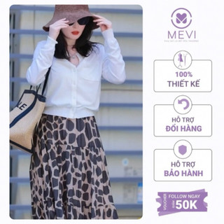 Sét bộ chân váy da beo áo trắng dài tay Mái Em_GATA1137TL