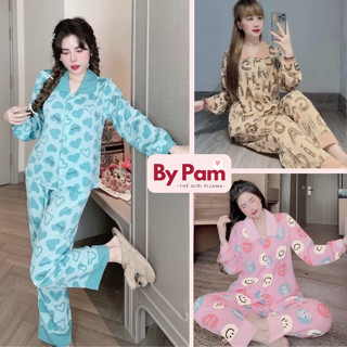 Set Đồ Ngủ Nữ By Pam Bộ Pyjama Tay Dài Quần Dài Đồ Bộ Mặc Nhà Xinh Chất Mát Giá Rẻ 3025T