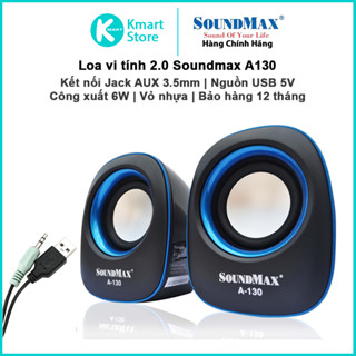Loa vi tính 2.0 SoundMax A130 | Công suất 6W , Nguồn USB 5V , kết nối Jack 3.5mm | Bảo hành 1 năm