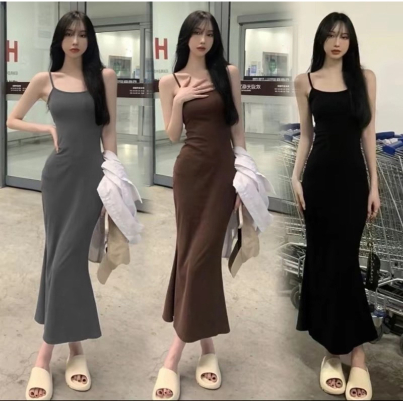 H901 Đầm Body Nữ Dáng Dài Đuôi Cá gân Tăm, Váy ôm body sexy Hai Dây tôn dáng mã d72