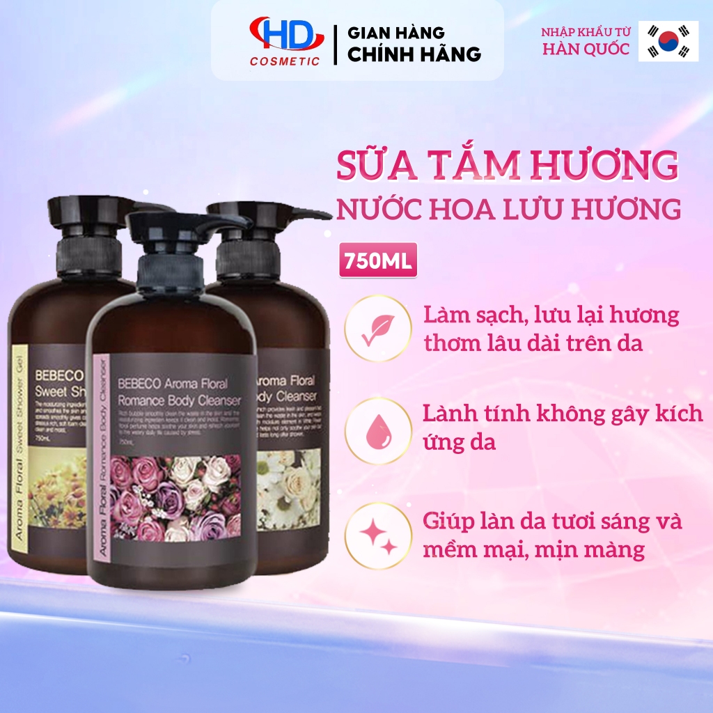 [BEBECO] Sữa tắm nước hoa sáng da thơm lâu chống lão hóa da giúp mềm mịn BEBECO AROMA FLORAL 750ml -
