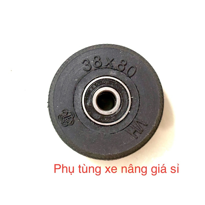 Bánh xe cao su đặc 8cm (80mm) dày 38mm, trục bánh xe 12ly