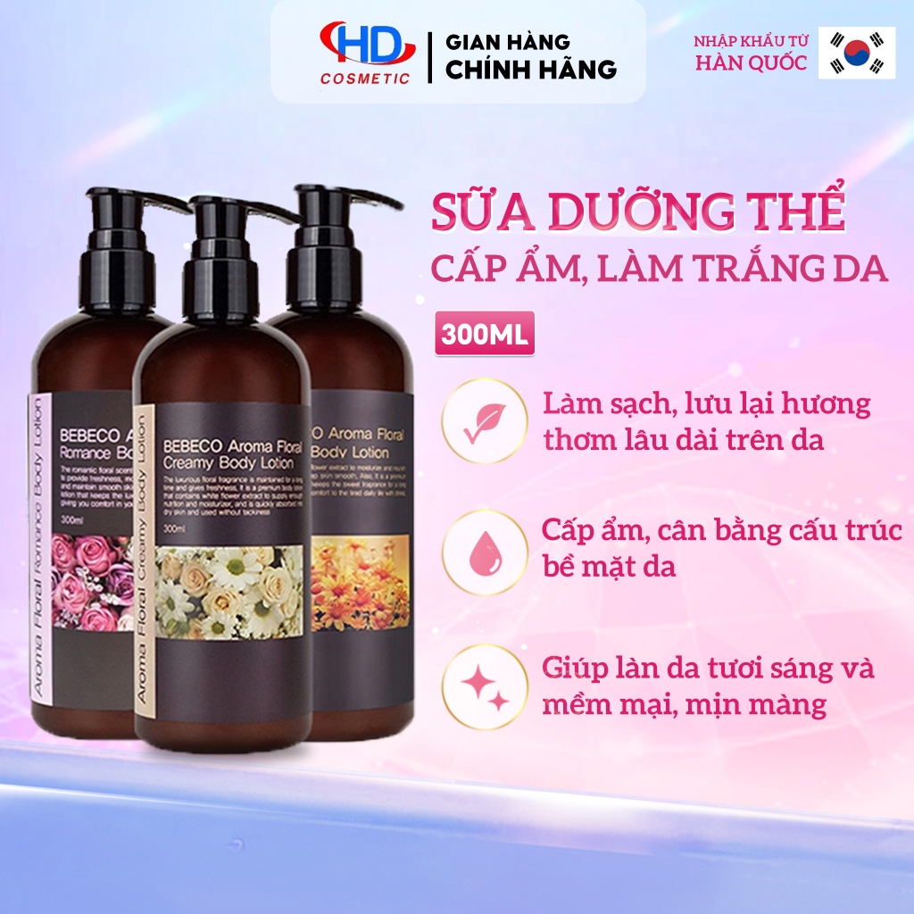 [BEBECO]Sữa dưỡng thể nước hoa sáng da thơm lâu,cấp ẩm chống lão hóa BEBECO AROMA FLORAL 300ml - DA1