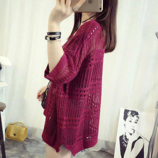 Áo len móc sọc ngang A116-trắng