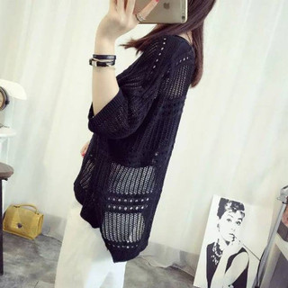 Áo len móc sọc ngang A116-trắng
