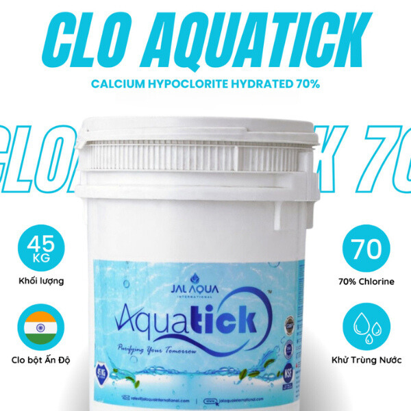 [Chính hãng] Hóa Chất Chlorine Ấn Độ Aquatick 70%, Clo bột xử lý nước bể bơi, Clo diệt rêu tảo khử k