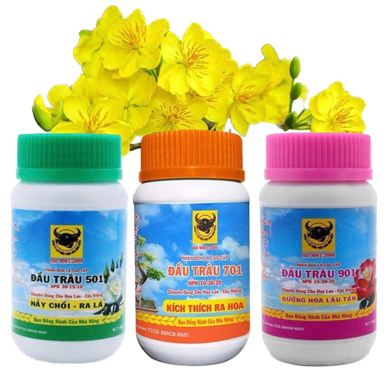 (Bộ 3)Phân Bón Lá NPK Đầu Trâu 501 701 901 Cho Mọi Giai Đoạn Cây Cảnh, Hũ 100g