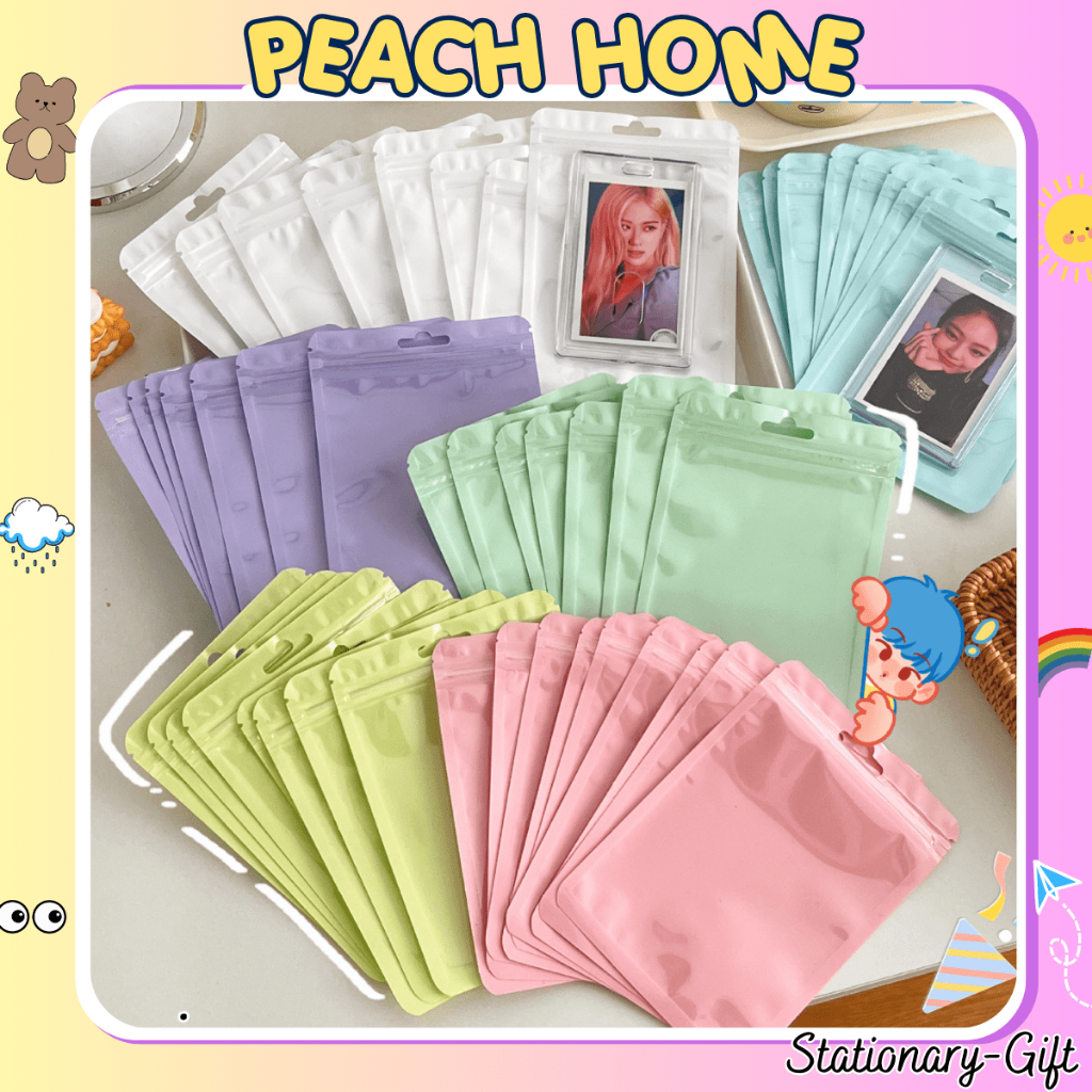 {3k} Túi Zip Nhựa Đựng Quà Tặng Lưu Trữ Card / Ảnh IDOL màu Pastel Cute Túi Đựng Bút Mĩ Phẩm Peach H