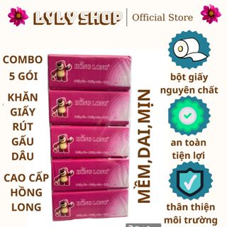#1 lốc 5 cục giấy rút Hồng Long  gấu dâu cao cấp