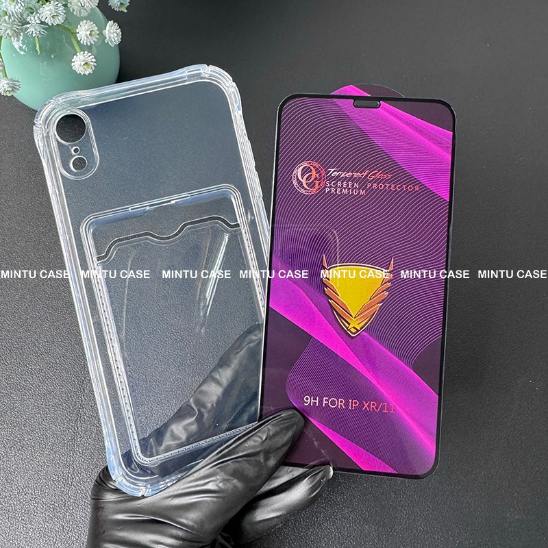 Ốp ví đựng thẻ và cường lực Iphone XR xr  - Loại trong suốt chống sốc TSCS