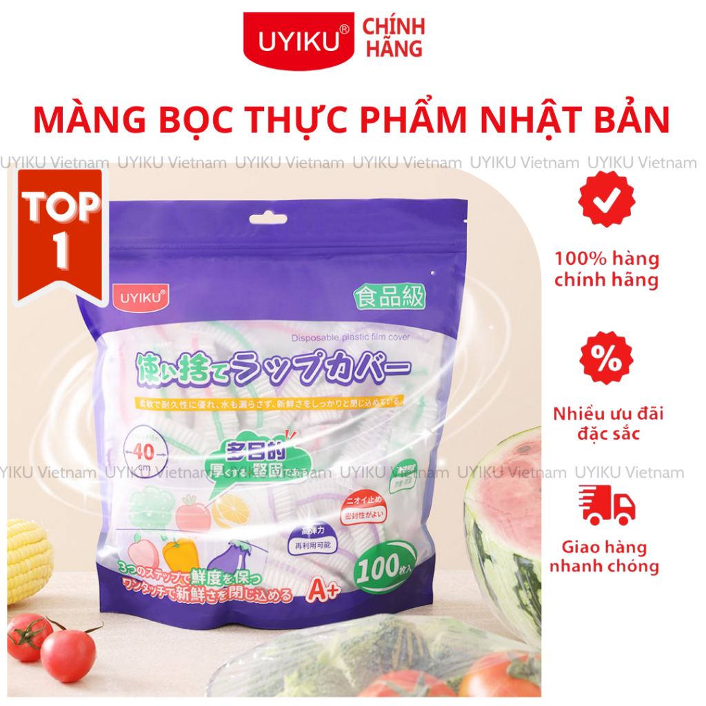 Màng bọc thực phẩm viền chun co giãn UYIKU Nhật Bản túi 100 cái siêu dai, tái sử dụng