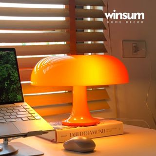 Đèn bàn NESSO hình nấm màu cam, đèn ngủ 4 bóng đèn led trang trí phòng phong cách retro - DBB06