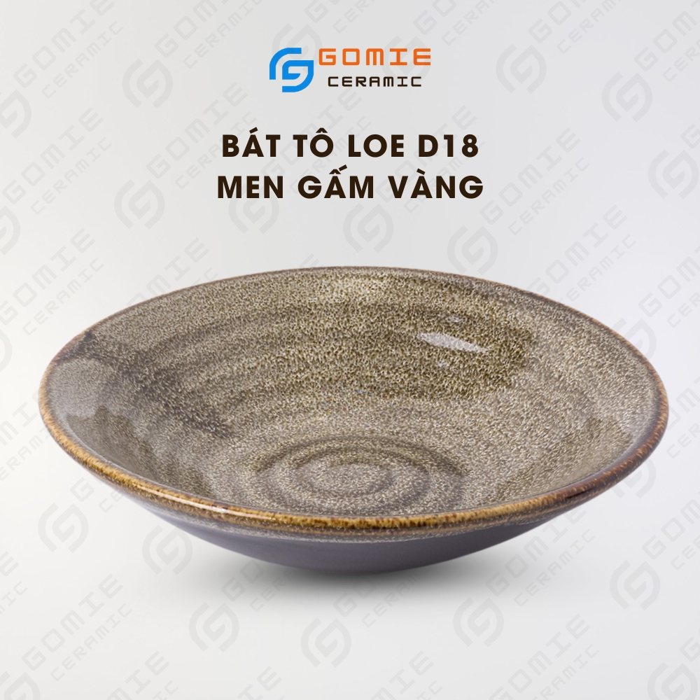 Bát Tô Loe Men Gấm vàng D18 - Bát tô nông loe D18 - Tô sứ - Gốm Sứ Cao Cấp Bát Tràng