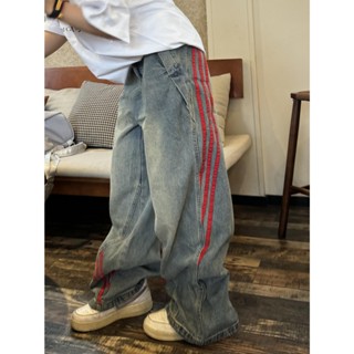 QUẦN JEAN THỤNG KẺ ĐỎ CẠP CHUN STREETSTYLE UNISEX