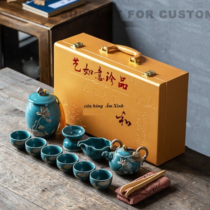 Bộ ấm chén pha trà sứ Cảnh Đức Hoa sen