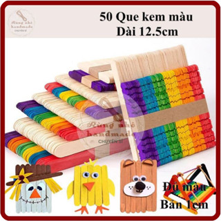 Que kem màu, que đè, 50 que, que kem làm mô hình, handmade, trang trí