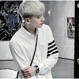 Áo sơ mi nam tay dài thiết kế 4 sọc tay boy phố chất mango mềm mịn mẫu mới nhất hót trend_BH STORE95