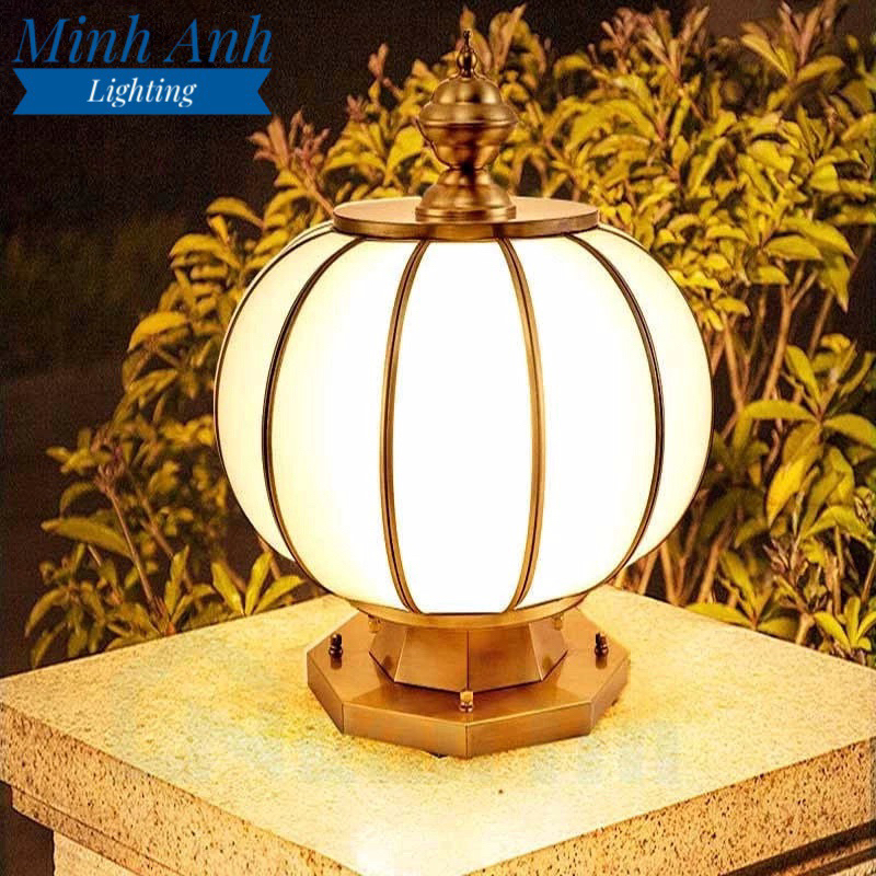 Đèn Trụ Cổng Tròn Đồng Trang Trí Cổng Sân Vườn Cổng Tường Rào 12W E27 220V MA27 Minh Anh