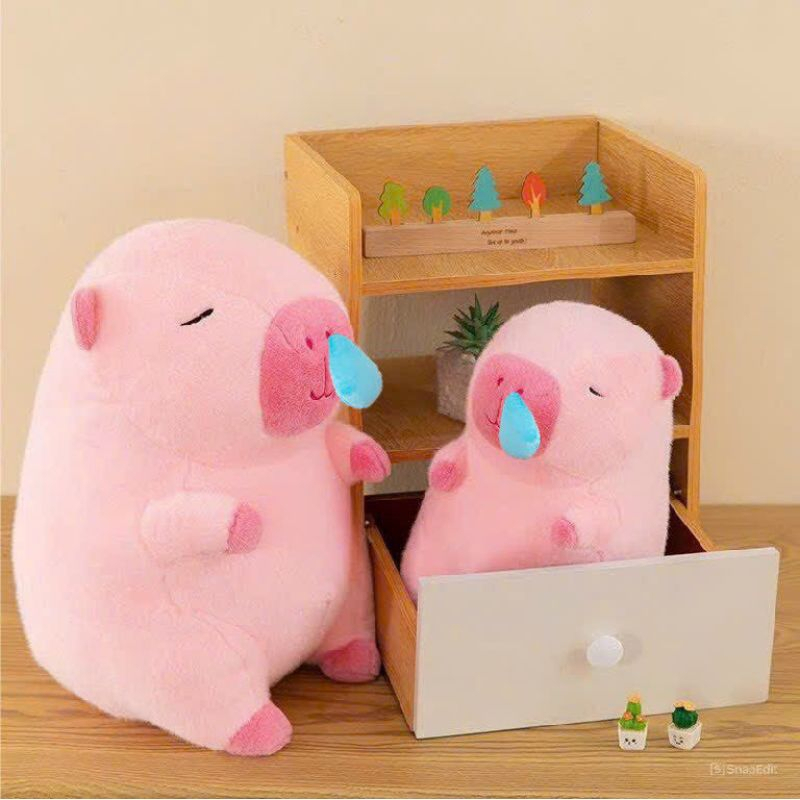 Gấu Bông Chuột Capybara Màu Hồng Siu Đáng Yêu, Chuột Lang Rút Mũi Lông Mềm Mượt
