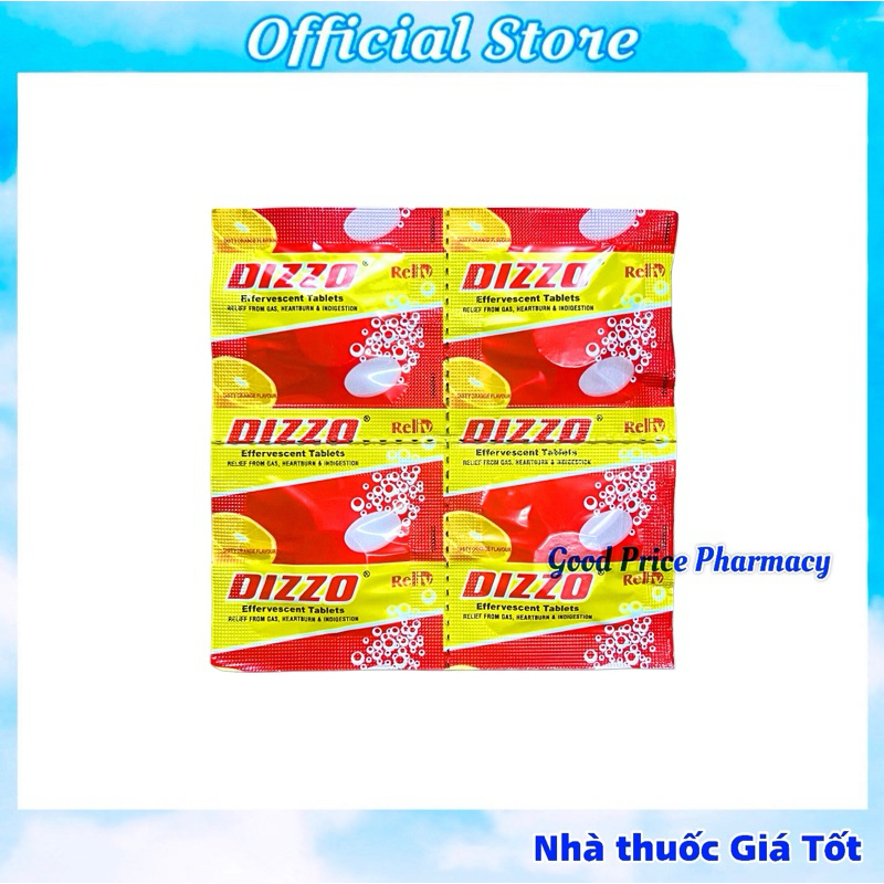 1 Vỉ 4 Viên Sủi Hỗ trợ tiêu hoá Dizzo Effervescent Vị Cam Giúp Giảm Đầy Hơi, Khó Tiêu và Ợ Chua