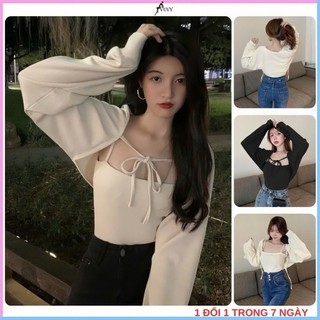 Áo thun tay dài nữ vải nỉ tăm co dãn 4 chiều thiết kế 2 áo riêng biệt dễ phối đồ AT69
