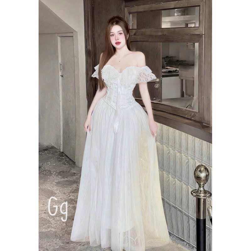 SET ÁO BỆT VAI CV DÀI Chất áo gấm,cv dài voan Form dáng chuẩn