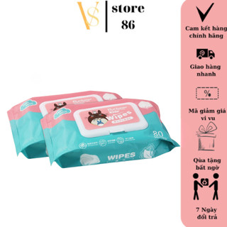 Khăn giấy ướt đa năng wipes 80 tờ siêu mịn, khăn giấy ướt kháng khuẩn cao cấp dùng được cho em bé VS STORE
