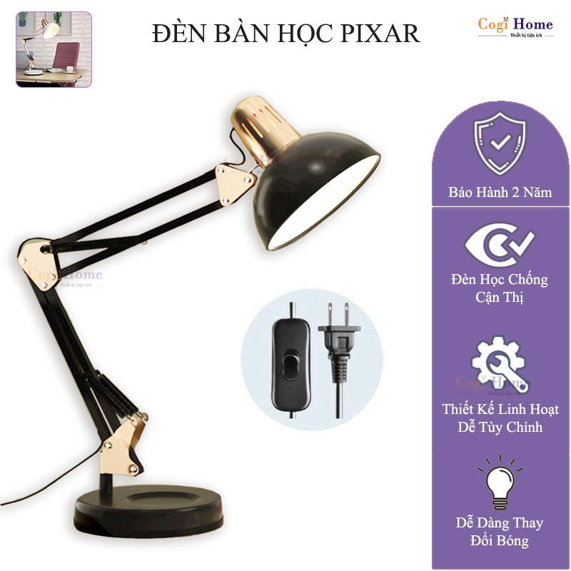 Đèn Học Pixar Để Bàn Học Dùng Bóng LED E27 Chống Cận Thị 3 Màu Ánh Sáng Trắng Vàng Trung Tính PX-810A