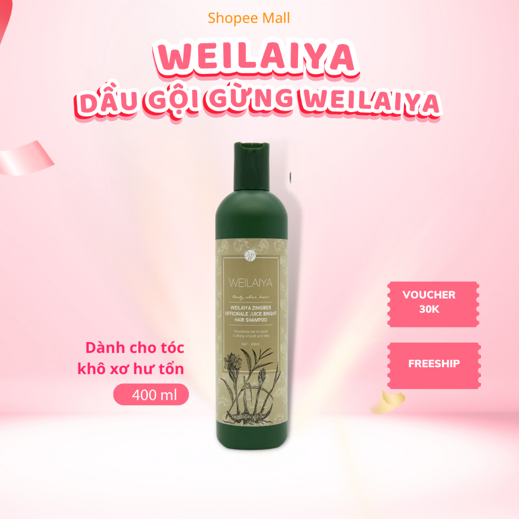 Dầu gội gừng HÀ THỦ Ô Weilaiya giảm rụng, kích mọc tóc hiệu quả cho tóc khô xơ, Chai gội 400ml