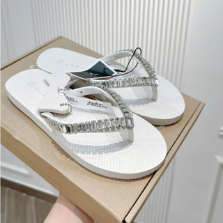 Dép Kẹp Nữ Mũi Tròn Xỏ Ngón Đế Bệt Cao Su Non Mềm Zhetao Đính Quai Đá Thời Trang -T024