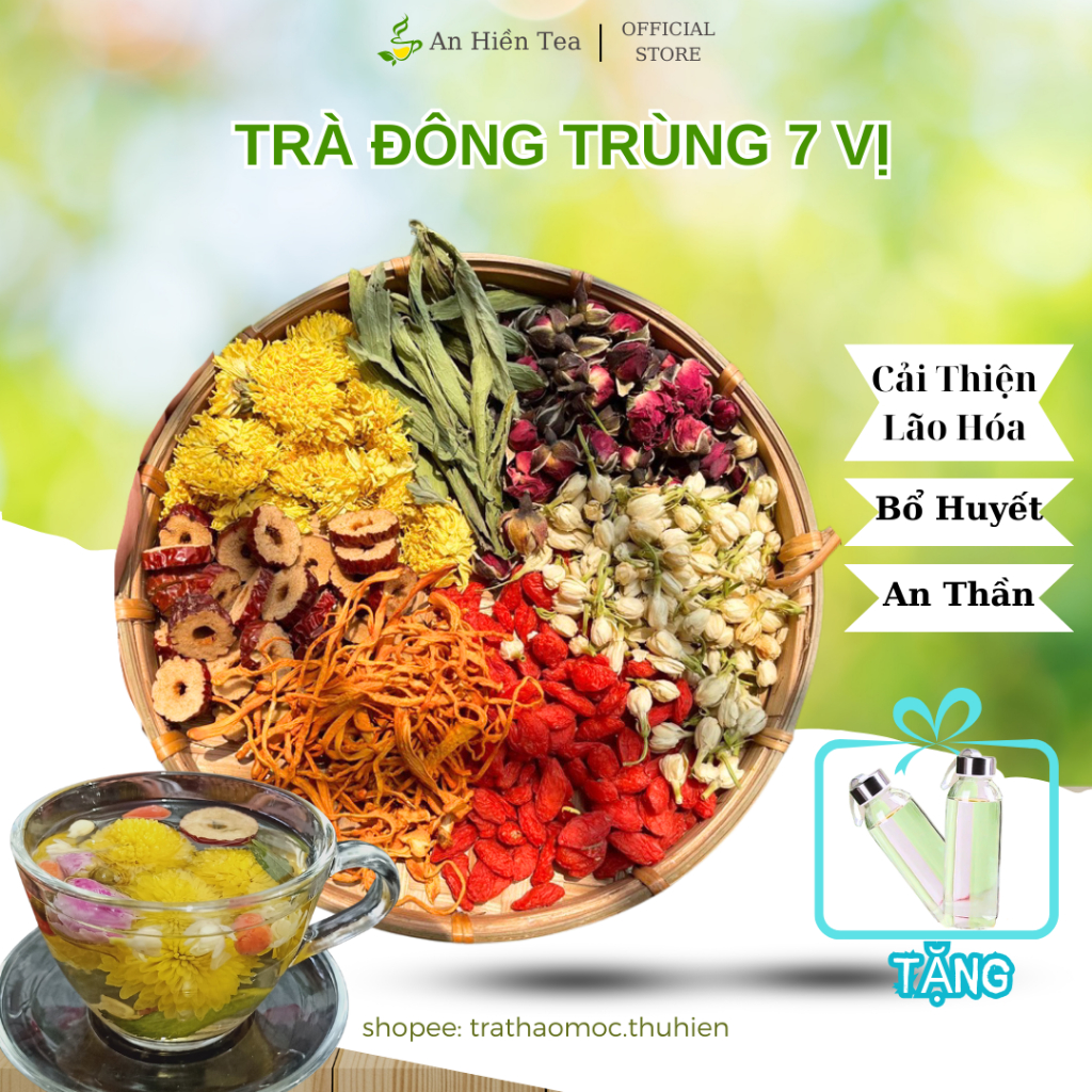 Trà Đông Trùng 7 Vị  Thảo Mộc An Hiền an thần, giúp đẹp da, hỗ trợ sức khỏe